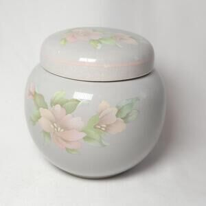 Vintage Sadler Ginger Jar Lid Dove Grey And Peach Flowers